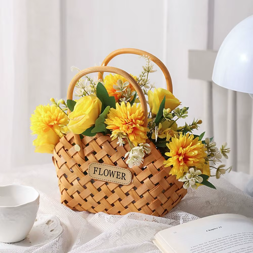 Mir à Fleurs Tissé en Bambou, Fait à la Main, Cache-Pot Décoratif