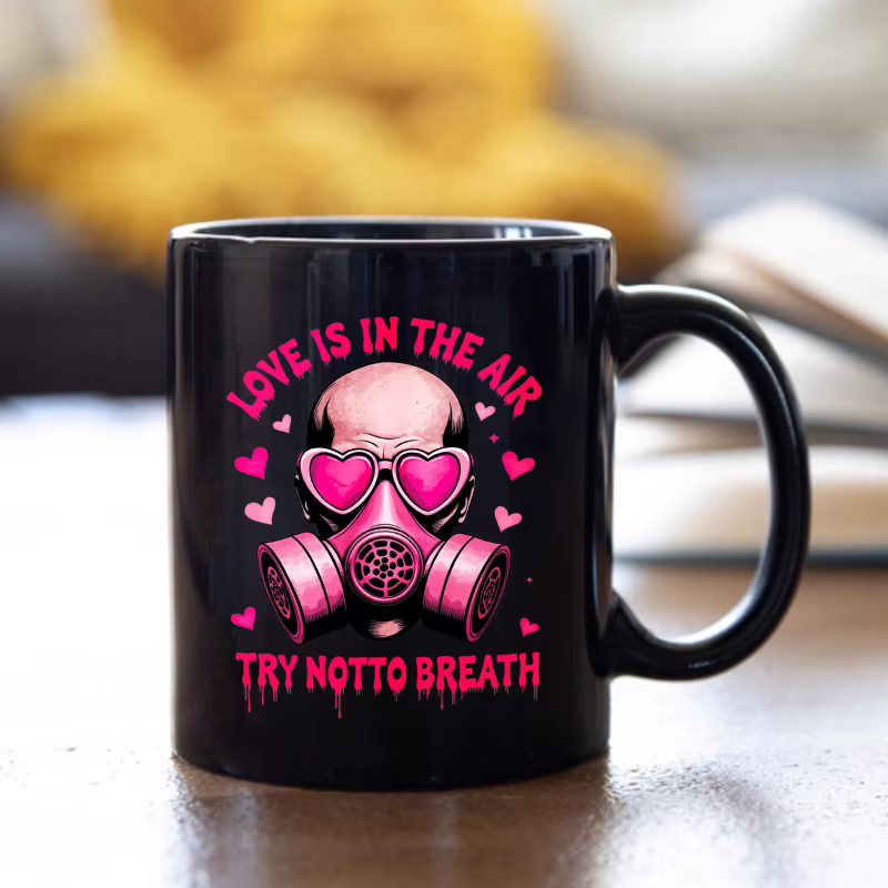 Tasse à café noire, amour dans l'air