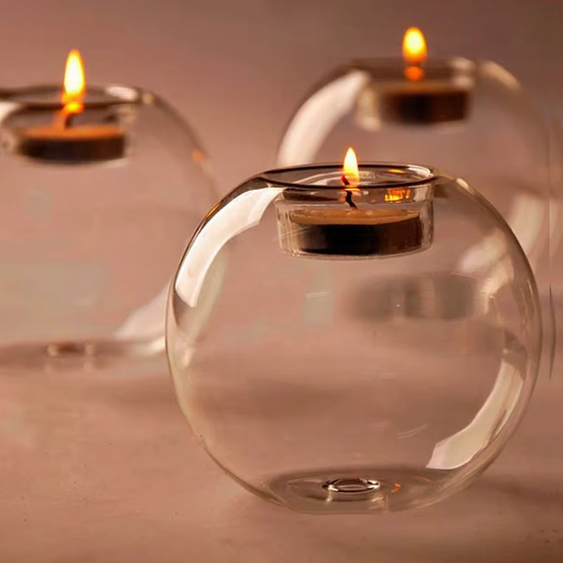 Bougeoirs ronds élégants en verre – Centre de table de style européen pour Noël