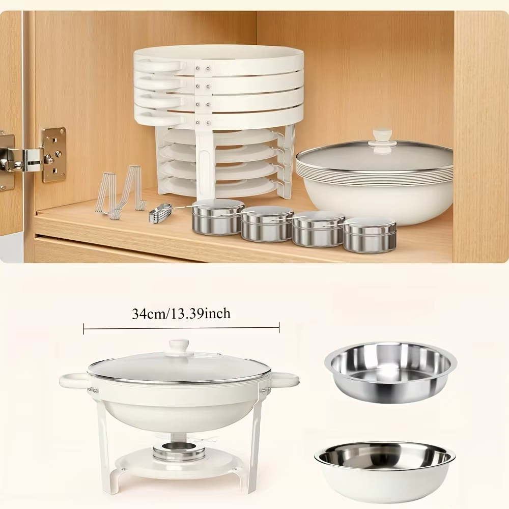 Plats de service blancs pour buffet 5QT avec couvercle en verre empilables