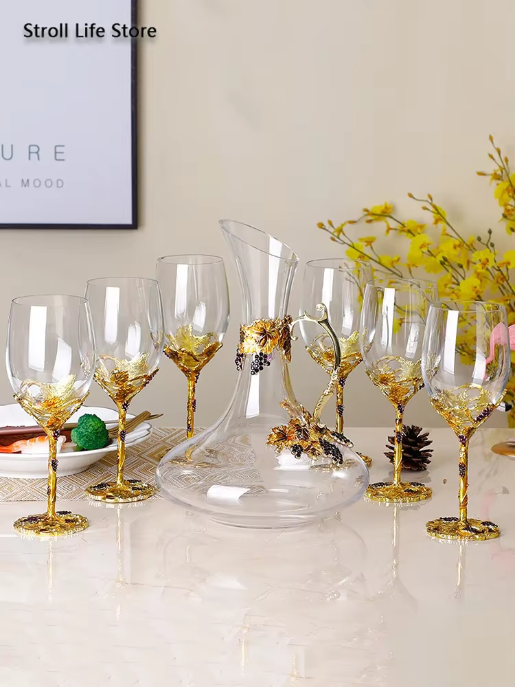 Ensemble de verres à vin rouge en cristal avec document en émail créatif