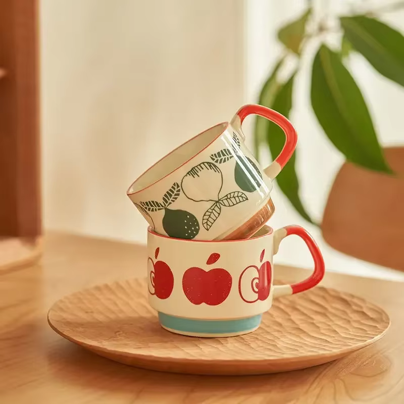 Laysda 300ml japonais fleur café tasse ensemble rétro céramique lait avoine