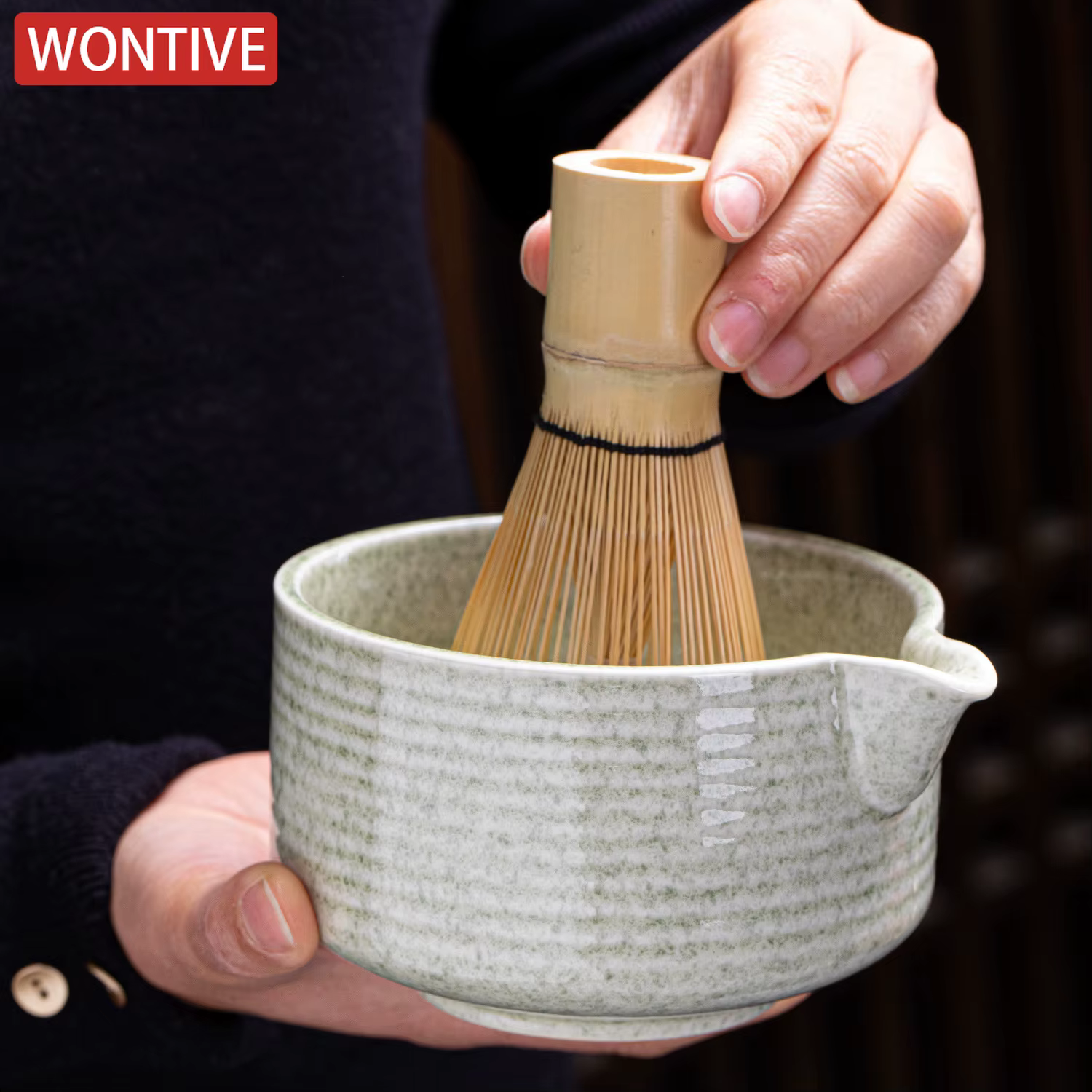 Bol Matcha en céramique gris vert