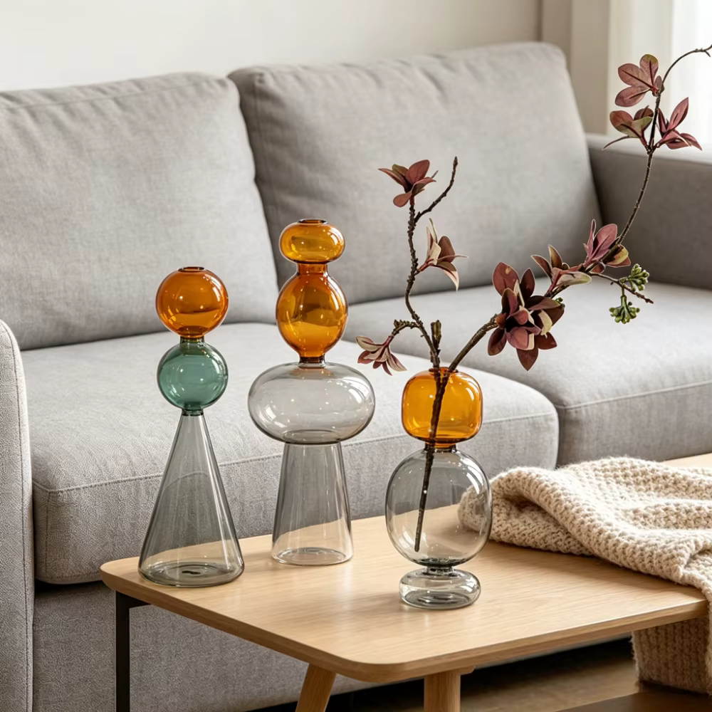 Vase en verre transparent à double couche