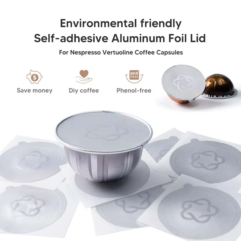 ICafilas Capsules rechargeables dosettes couvercles feuilles d'aluminium autocollants pour Nespresso Vertuo prochain cafetière automatique Machine