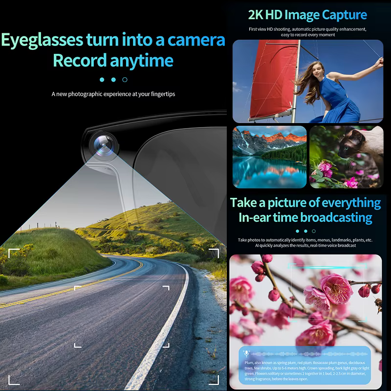 Nouvelles Lunettes Intelligentes 2026 : Assistant de Bureau IA, Traduction, Musique Sans Fil, Appels, Caméra HD 800W, Enregistrement Photo et Vidéo