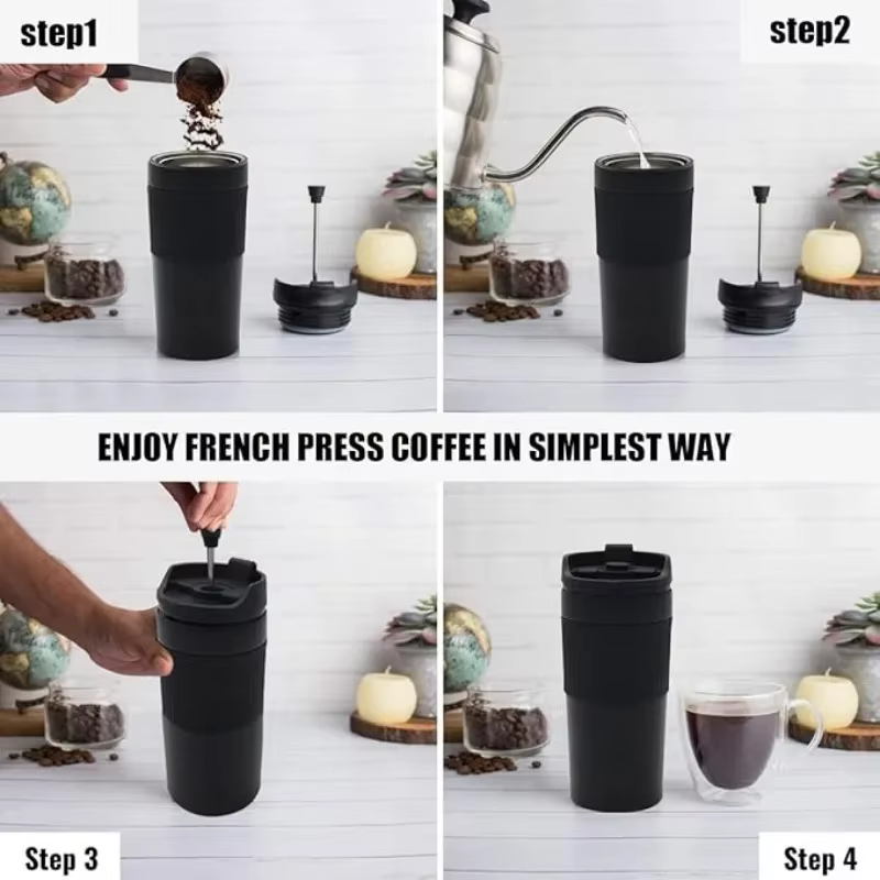 Cafetière Portable presse française tasse isolée avec Double paroi isolé café sous vide thé Thermos