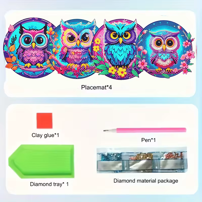 Ensemble de 4 sets de dessous-de-plat en bois à motifs colorés