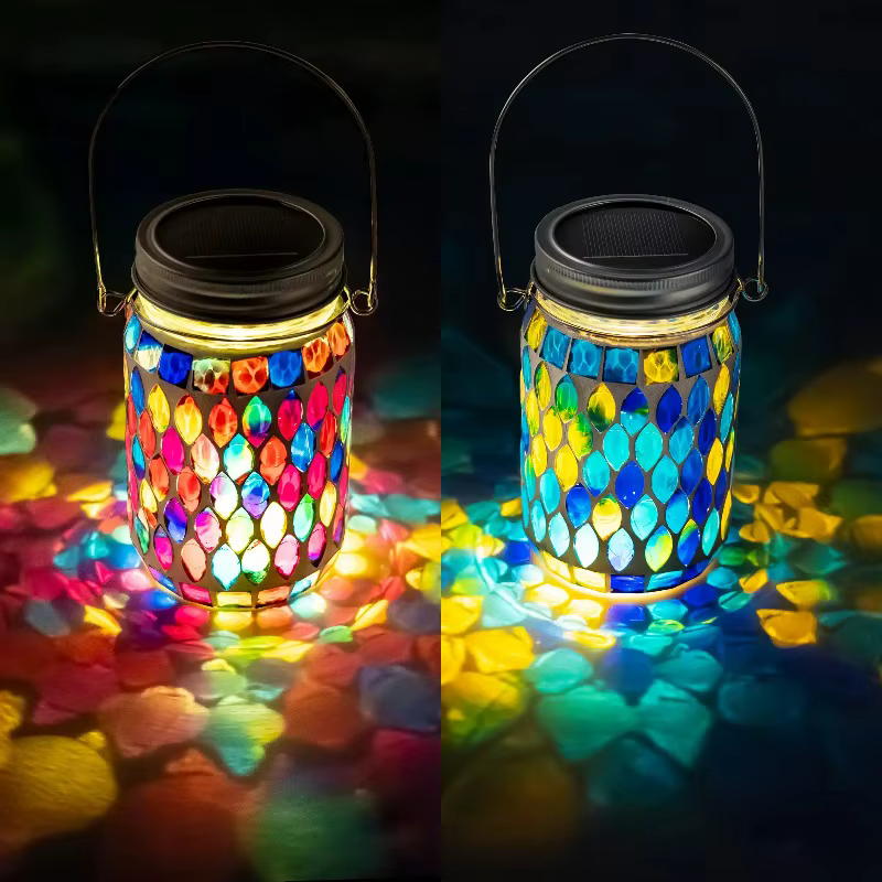 Lampe suspendue solaire en mosaïque, étanche, en verre, adaptée aux intérieurs et extérieurs, jardins, terrasses, fêtes, cours, balcons