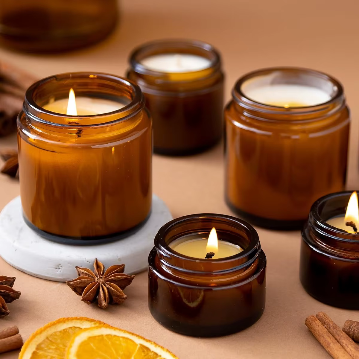 Pots à bougies, bocaux ronds en verre ambre épais avec couvercles et étiquettes pour la fabrication