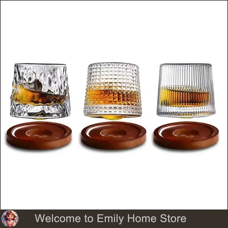 Verre à whisky rotatif avec Base en bois