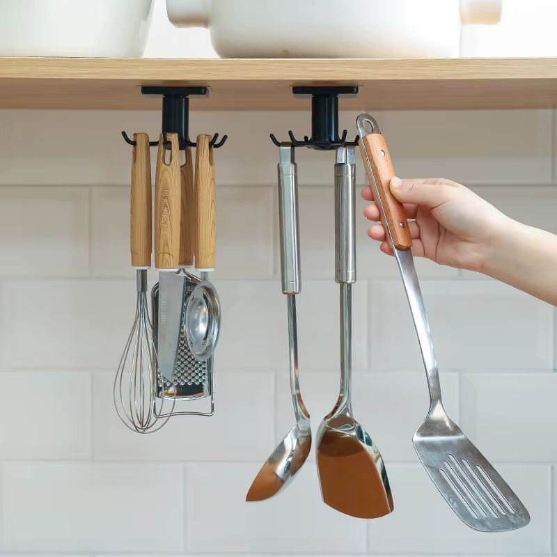 Crochets de cuisine Rotation Rack De Stockage Sans Poinçonnage Mural Ustensiles