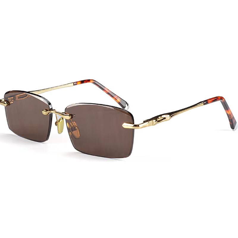 Nouvelles Lunettes de Soleil 2026 en Alliage et Verre Cristal Marron, Classiques pour Hommes, Carrées, Anti-Rayures, Sans Monture, Bords Taillés, Verres Solaires UV400