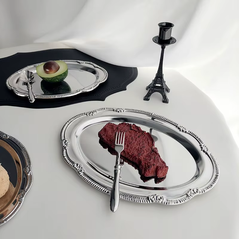 Plateau de service Vintage en argent gaufré