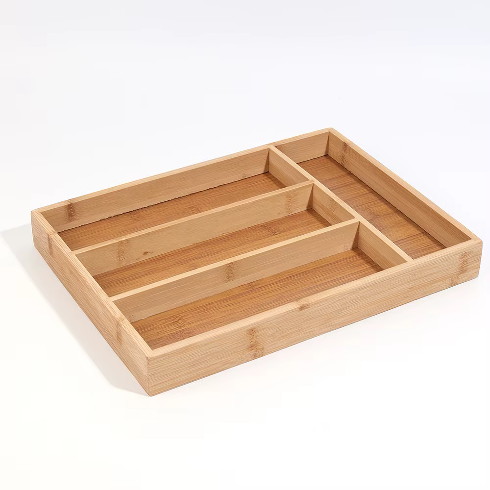 Plateaux de rangement divisés pour couverts en bambou