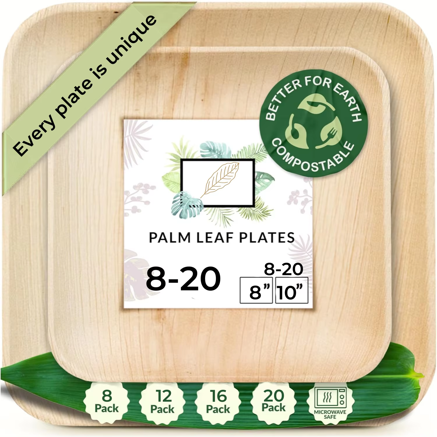 Assiettes carrées jetables en feuille de palmier