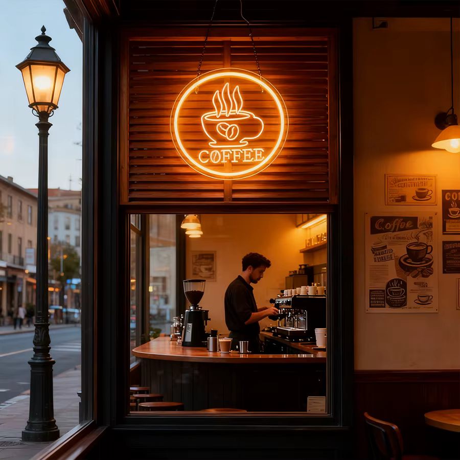 Enseigne néon café, enseignes lumineuses LED en forme de tasse pour la décoration de bar