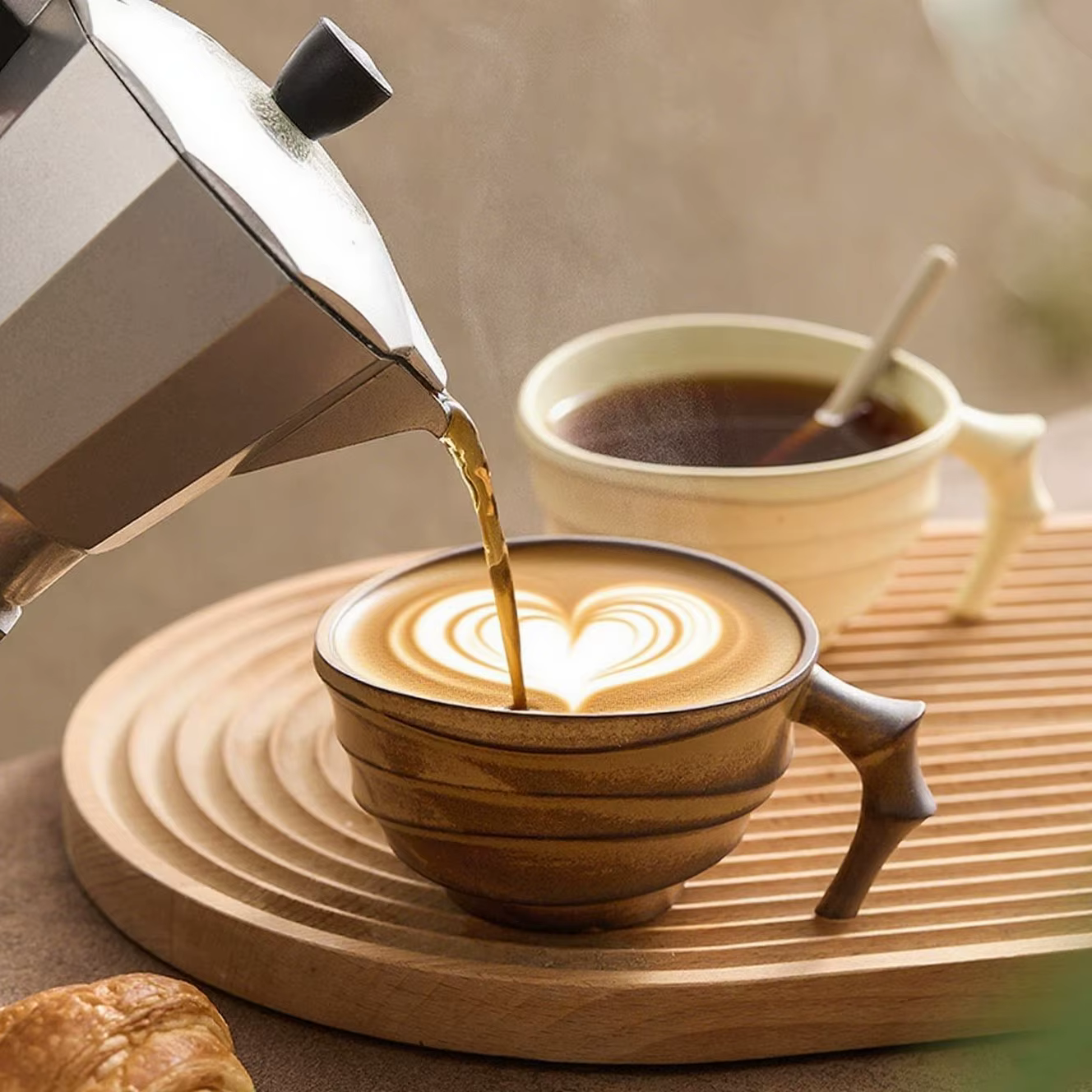 Tasse à café en céramique Vintage faite à la main de 200ml avec soucoupe