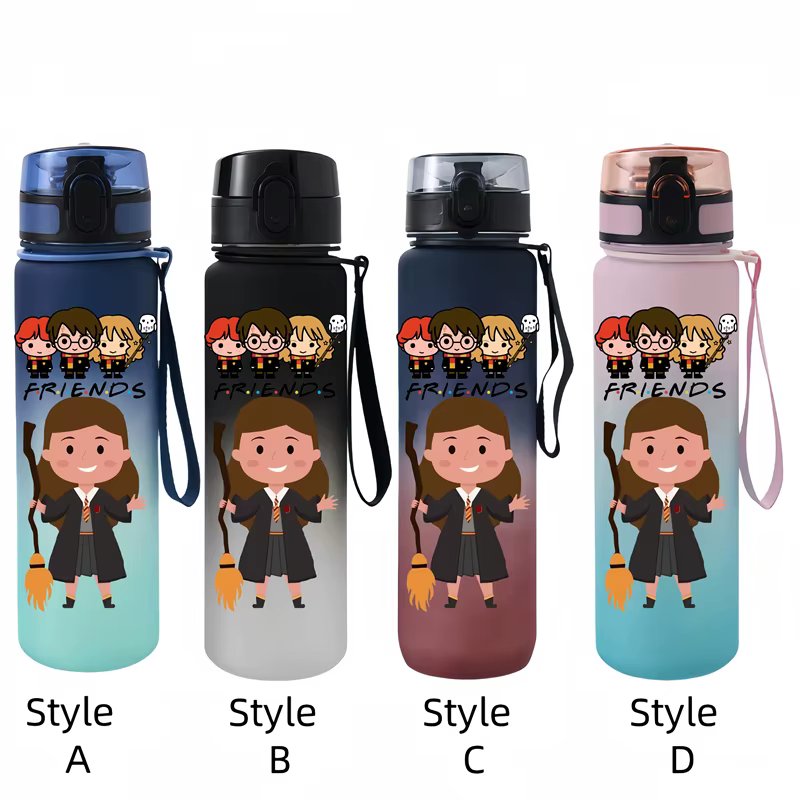 Tasse d'eau Portable avec personnages d'anime Harry Potter de 650ML, bouteille d'eau anti-goutte en plastique de grande capacité pour Sports de plein air pour enfants