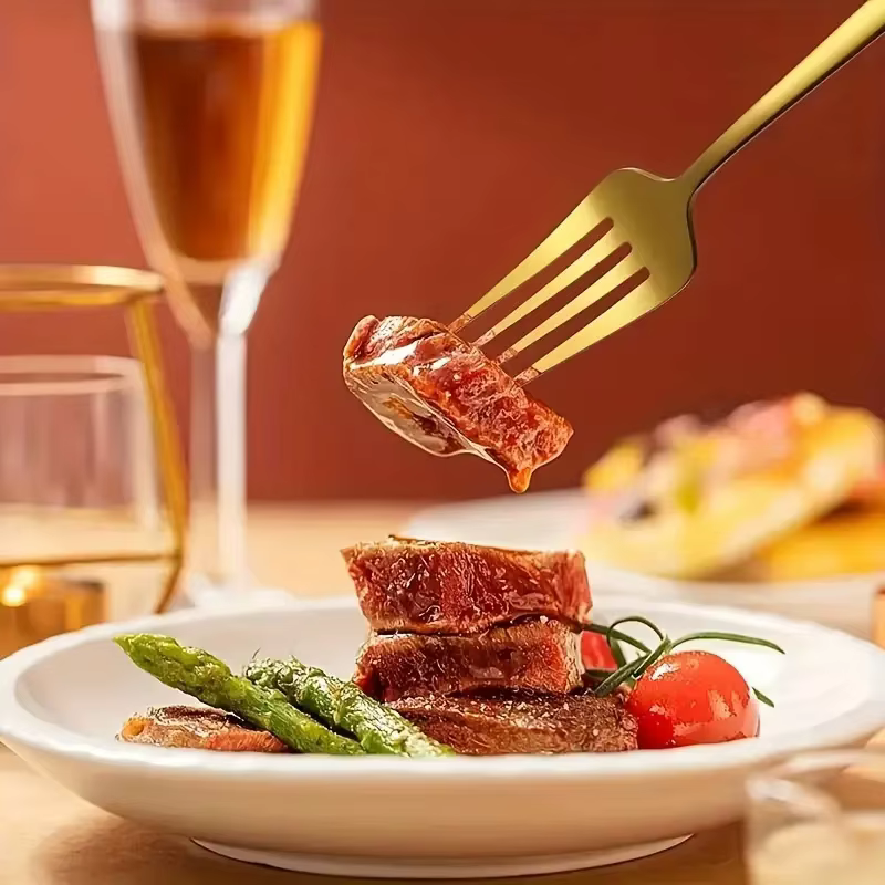 8/12/16 pièces en acier inoxydable or vaisselle fourchette à dîner