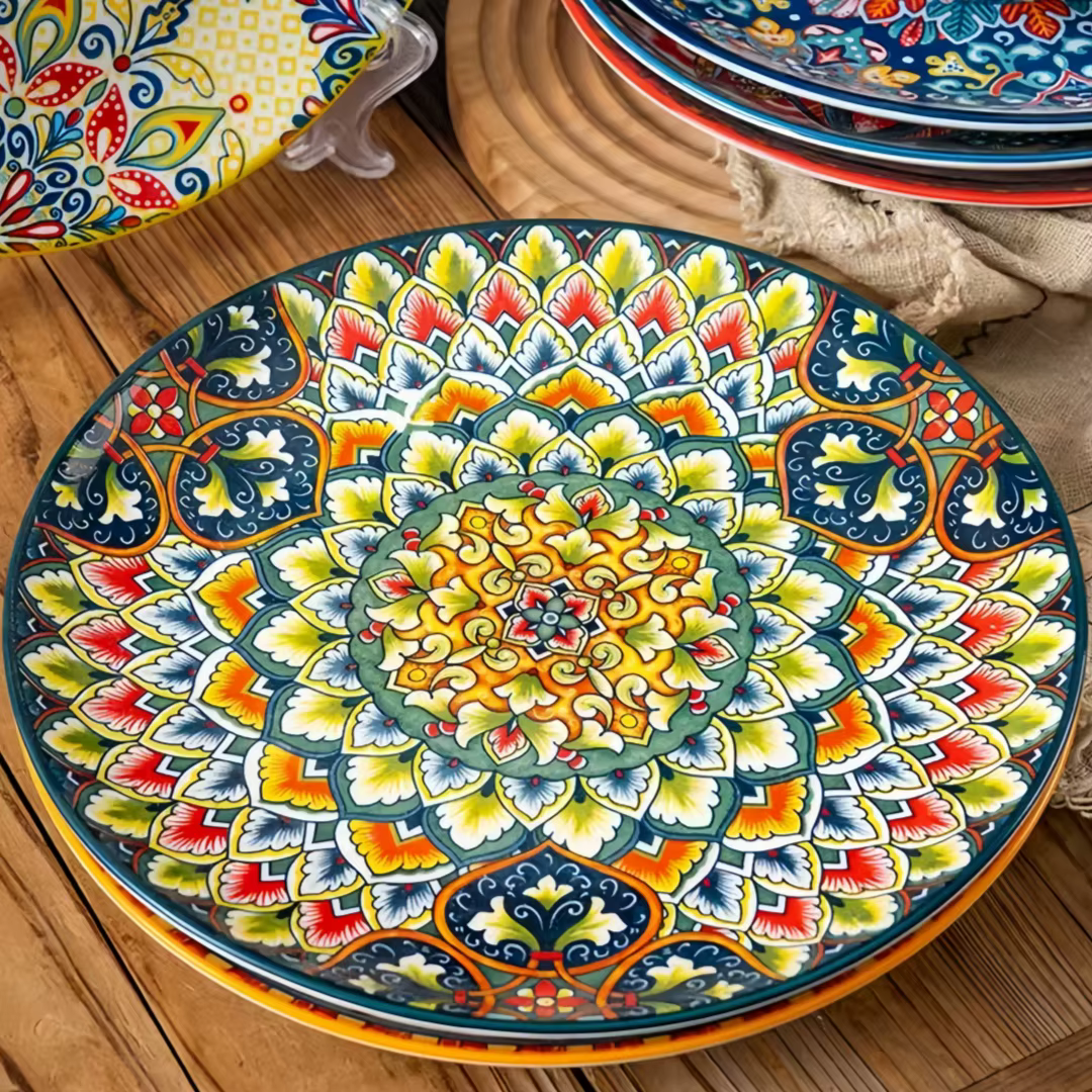 Assiette ronde en céramique de style bohème