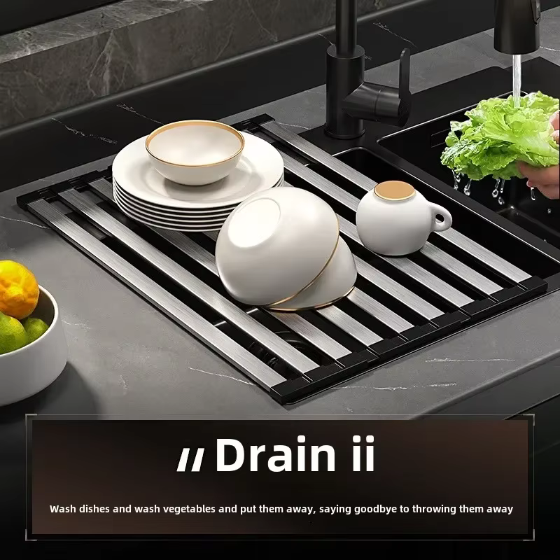 Égouttoir à vaisselle pliable et extensible en acier inoxydable 304 pour évier de cuisine