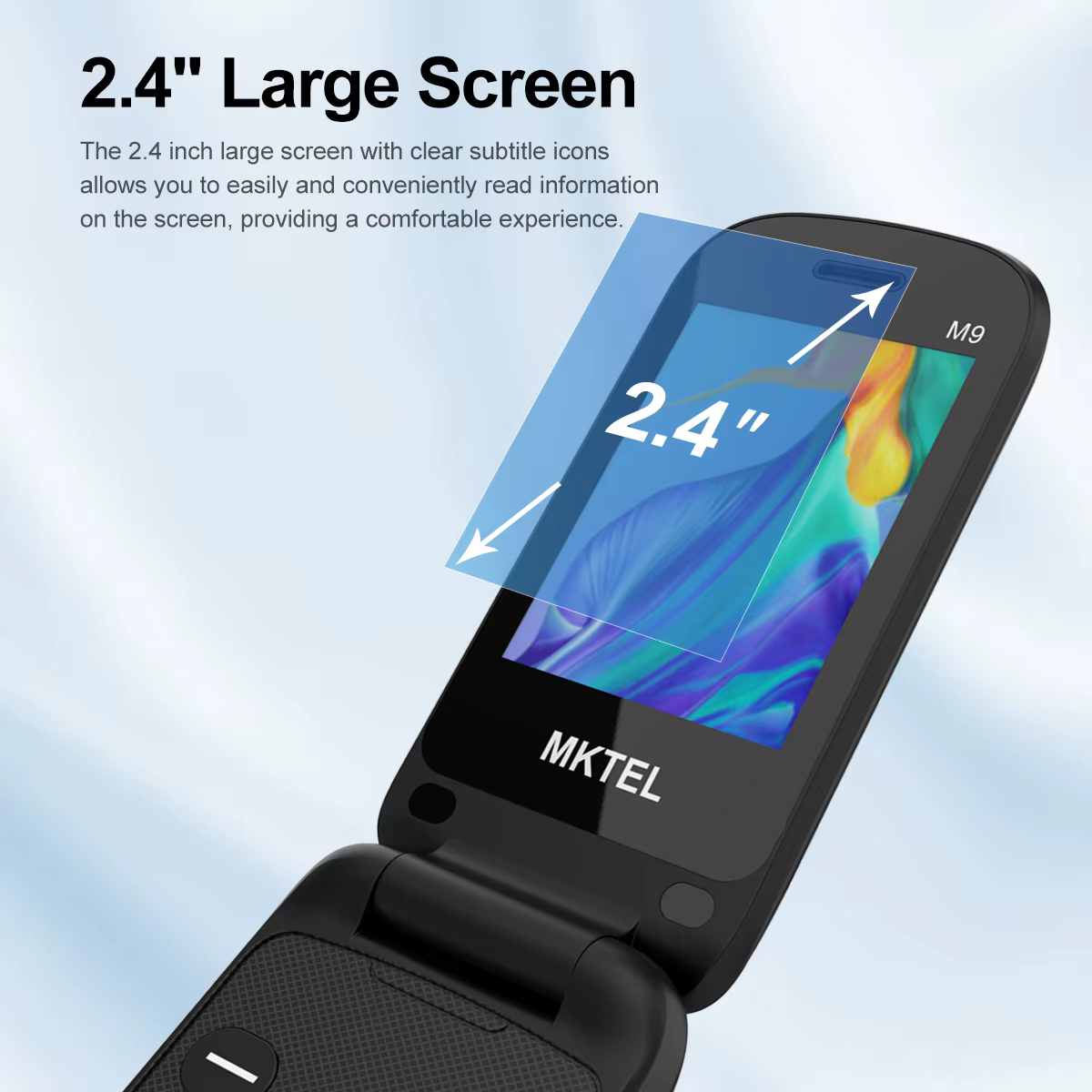 MKTEL M9 téléphone portable à rabat 2G 2.4 "affichage 1000mAh batterie double SIM double veille MP3/MP4/FM Radio débloquée personnes âgées fonction téléphone