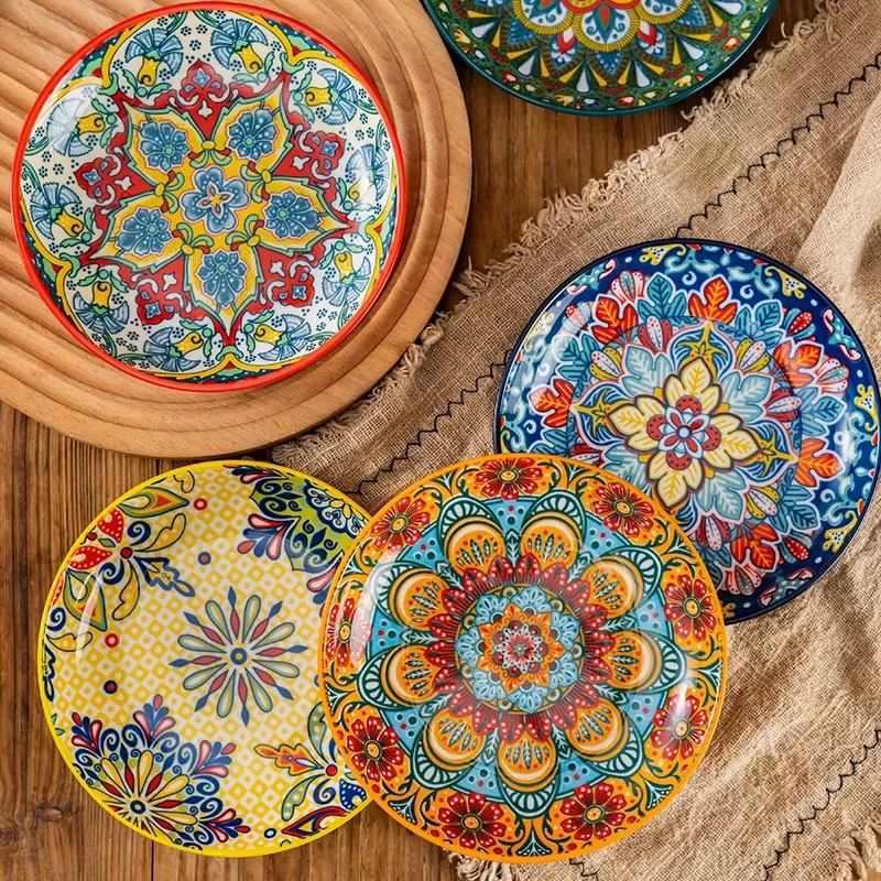 Assiette peu profonde en céramique bohème de 6.5 pouces