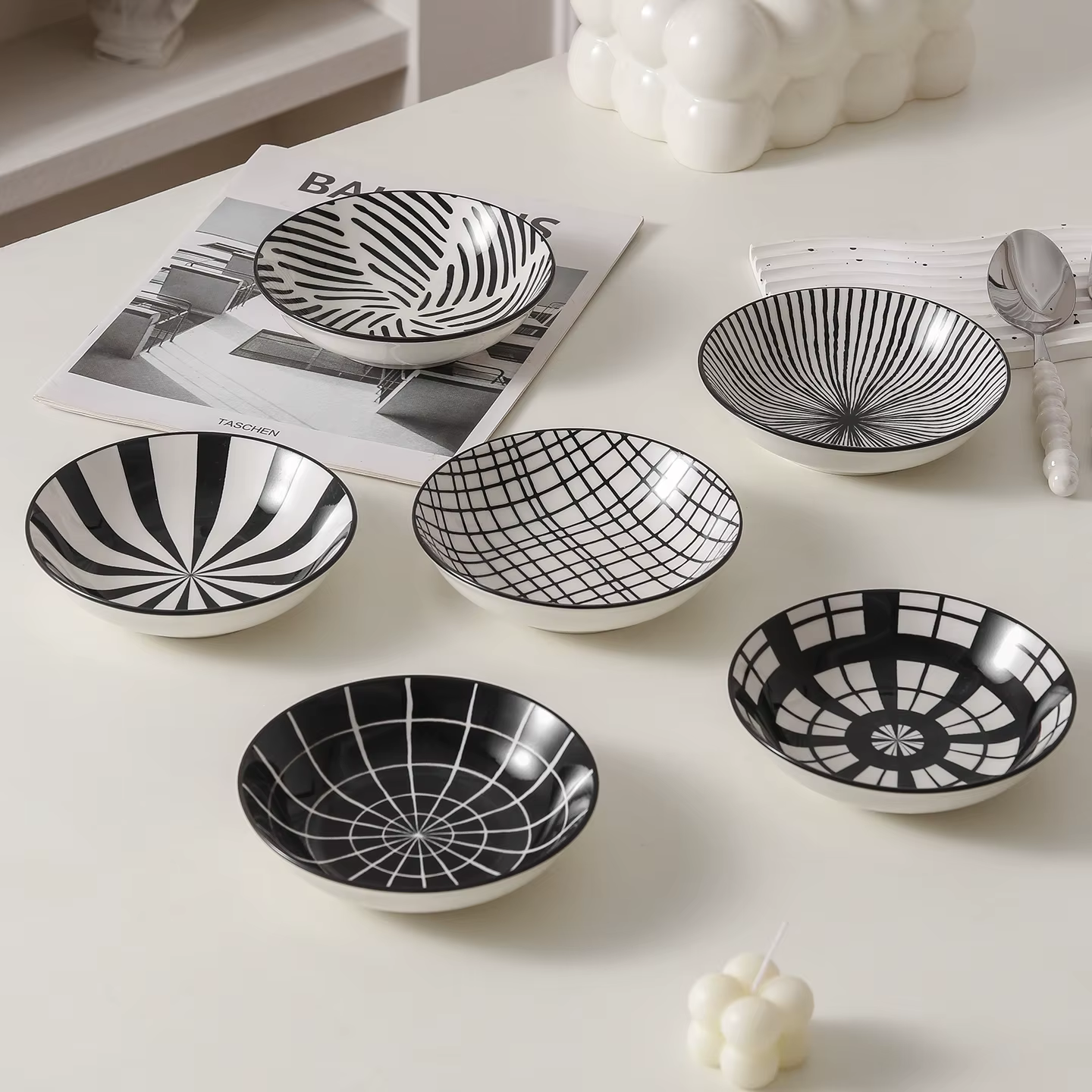 Lot de 6 plats à trempette en céramique style Hepburn