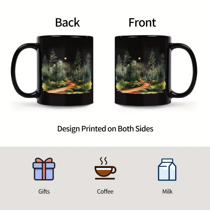 Tasse en céramique, sentier de la forêt noire avec motif lune et arbre