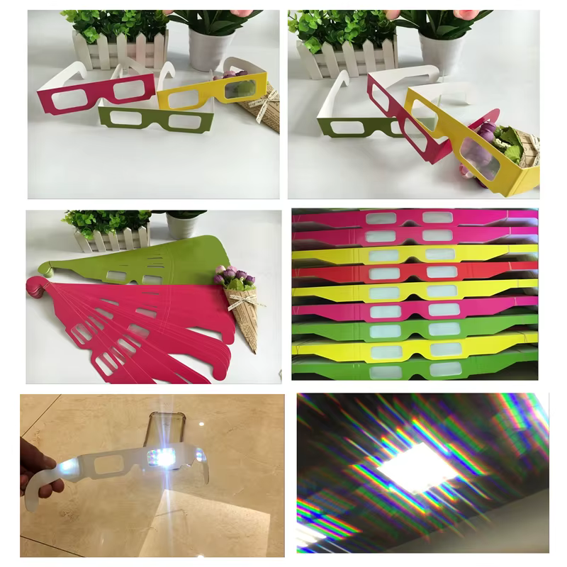Lunettes arc-en-ciel à Diffraction de prismes en papier 3D, paquet de 100 pièces, pour spectacles Laser, rayons, lumières pour les vacances du nouvel an et de noël