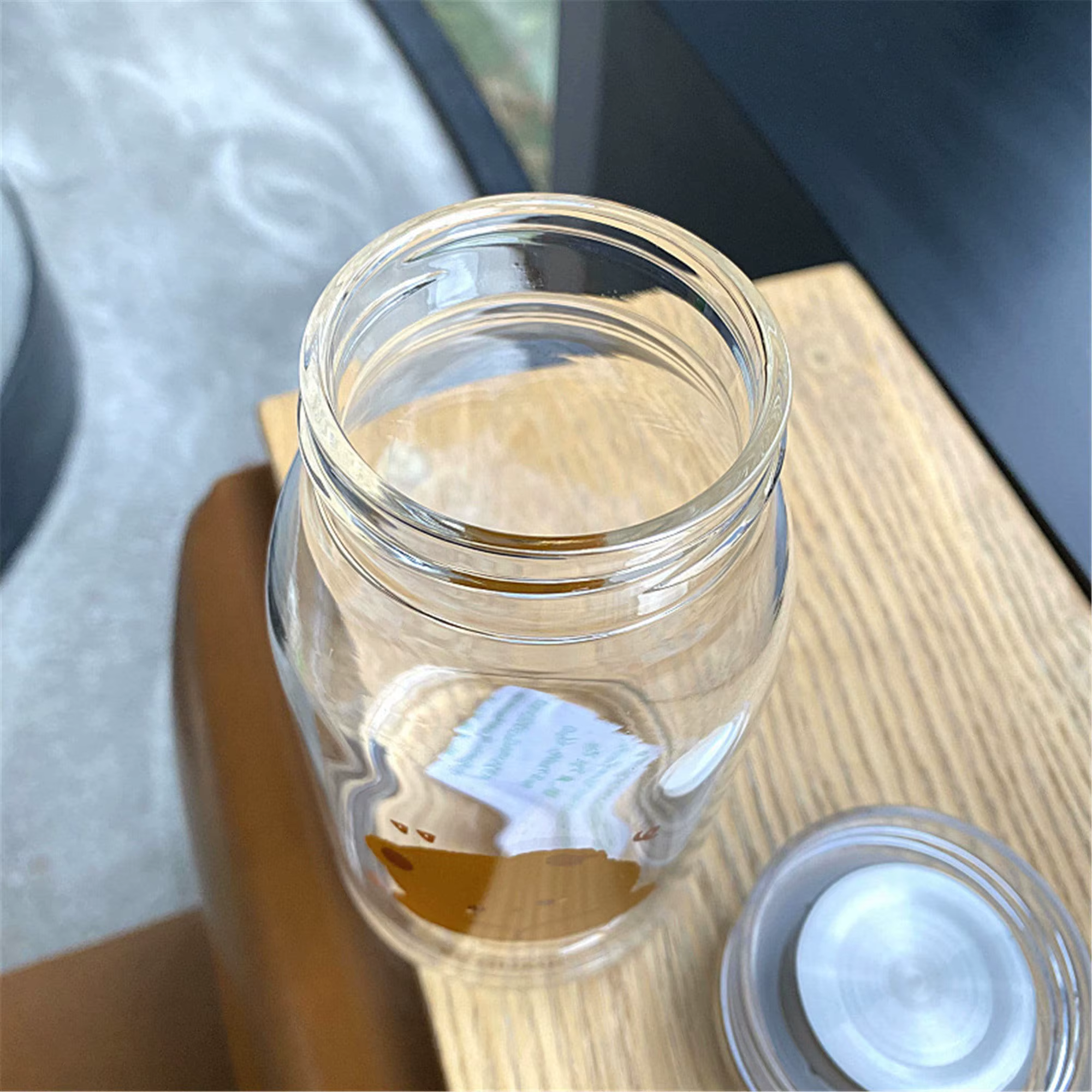Bouteille d'eau en verre ours mignon avec couvercle