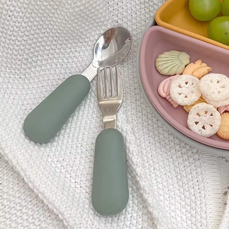Ensemble de Couverts en Silicone et Acier Inoxydable pour Bébé