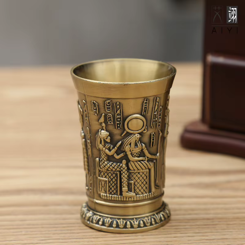 Verre à vin égyptien Vintage en métal, 50ML, pharaon Tut, gravure, gobelet en métal, Cocktail, whisky, Bar, tasse, verre d'eau, décoration de maison