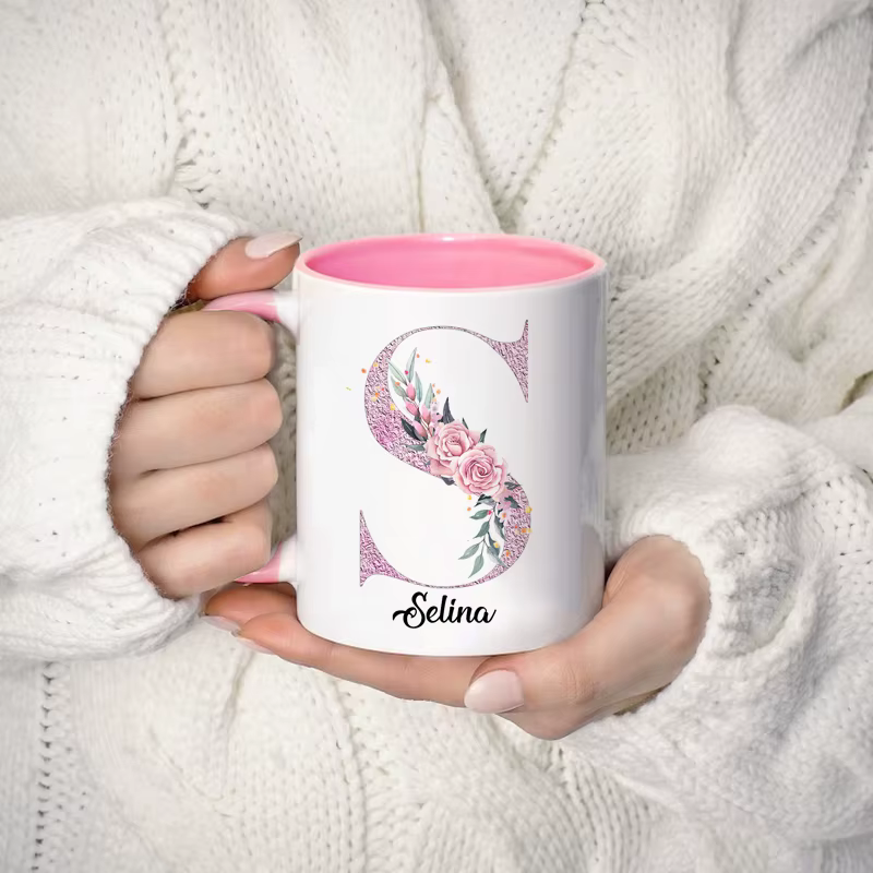 Tasse à café florale personnalisée avec nom