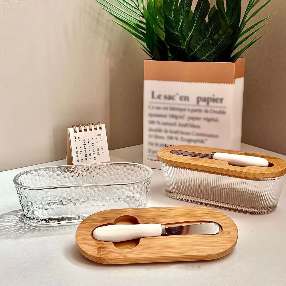Boîte à beurre en verre de forme ovale Durable