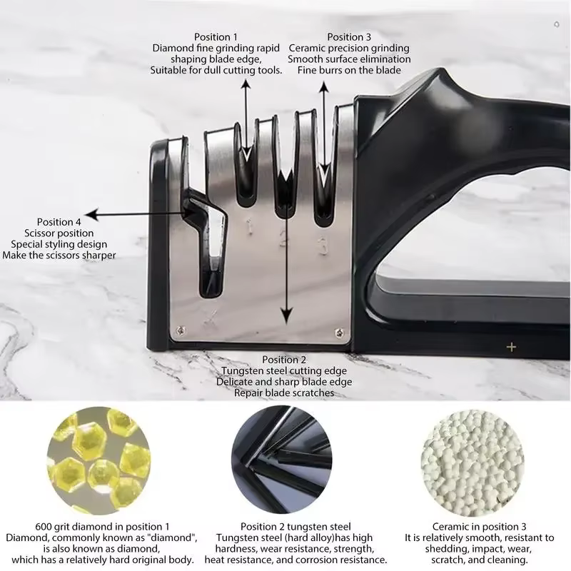 Aiguiseur de couteaux de cuisine à 4 segments, multifonctionnel, portable, base antidérapante, accessoires de cuisine pour la maison