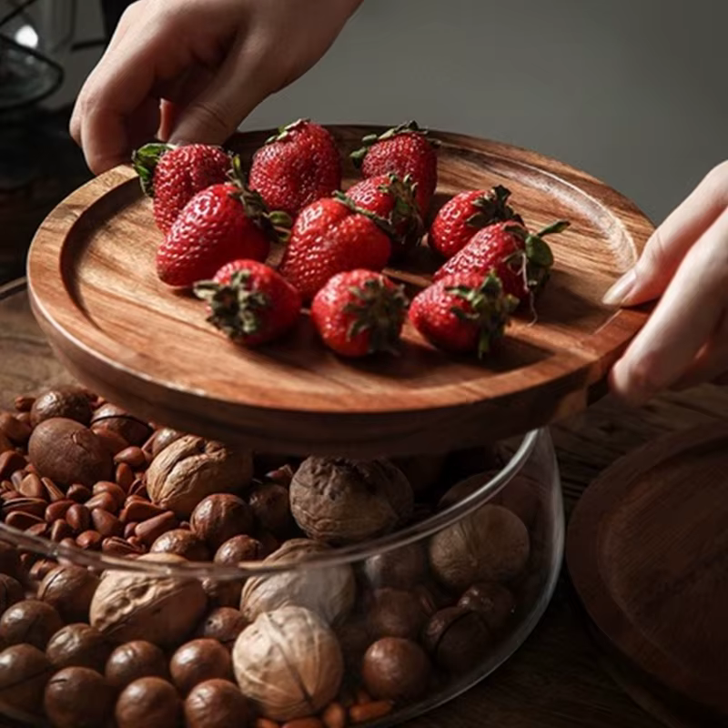 Conteneurs de stockage des aliments en verre créatifs avec couvercle en bois