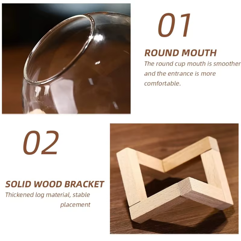 Tasse en verre à cocktail avec support en bois