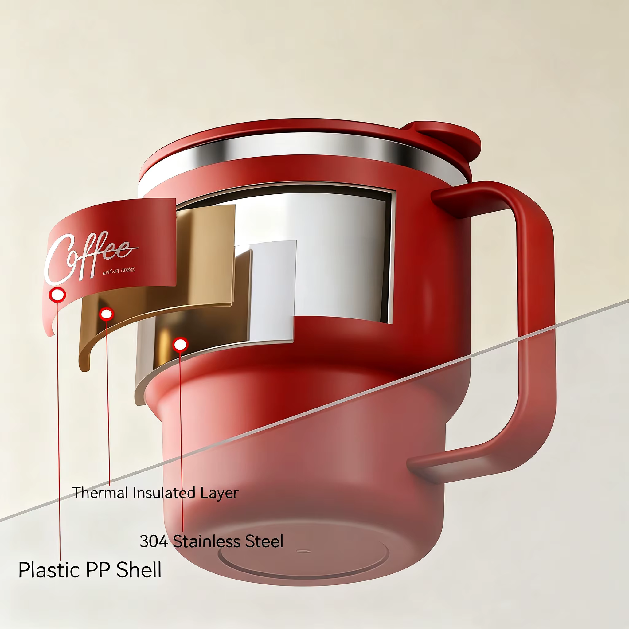 WORTHBUY 304 tasse à café isolée à Double paroi en acier inoxydable avec poignée Portable étudiants