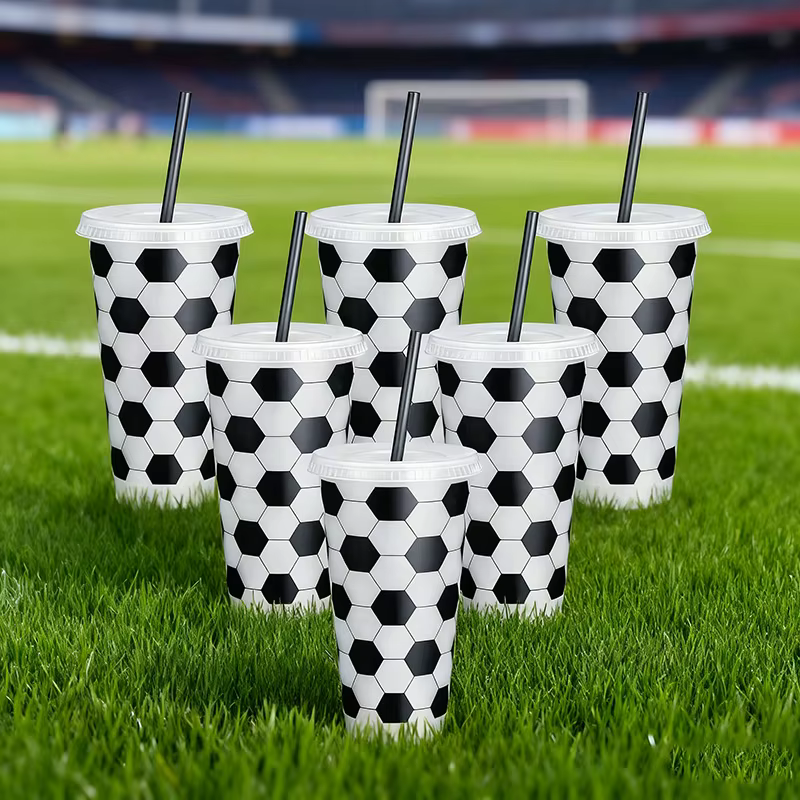 Gobelets de Football en plastique réutilisables avec couvercle