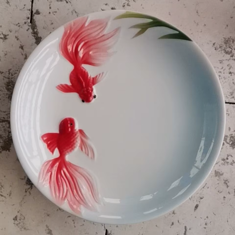 Assiette peu profonde en céramique pour poisson rouge