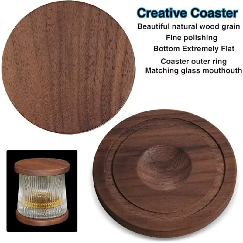 Verre à whisky rotatif avec Base en bois