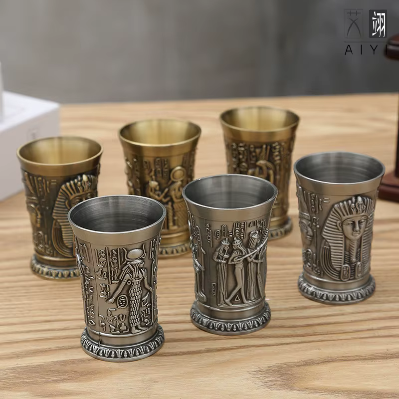 Verre à vin égyptien Vintage en métal, 50ML, pharaon Tut, gravure, gobelet en métal, Cocktail, whisky, Bar, tasse, verre d'eau, décoration de maison