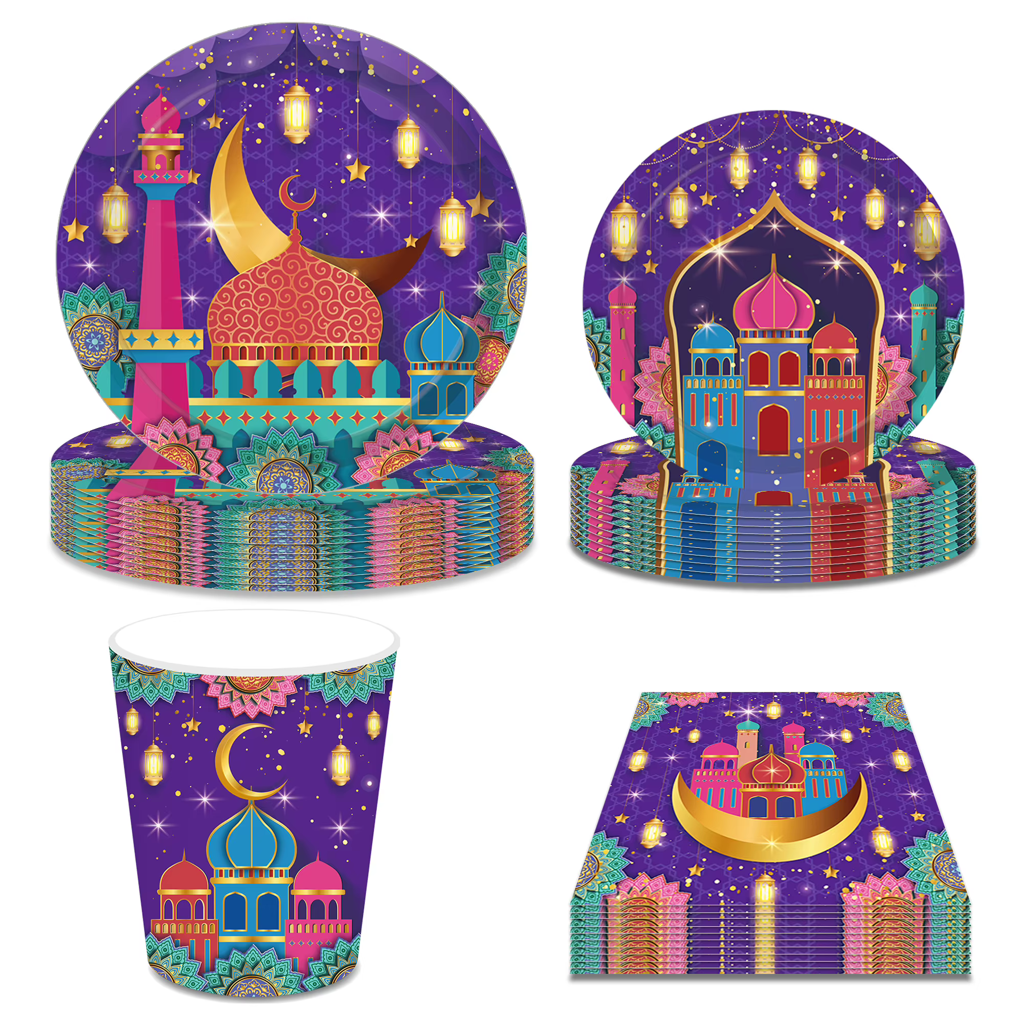 Eid Ramadan Mubarak fête vaisselle jetable ensembles islamique musulman Eid-ul-fitr lune étoile Festival