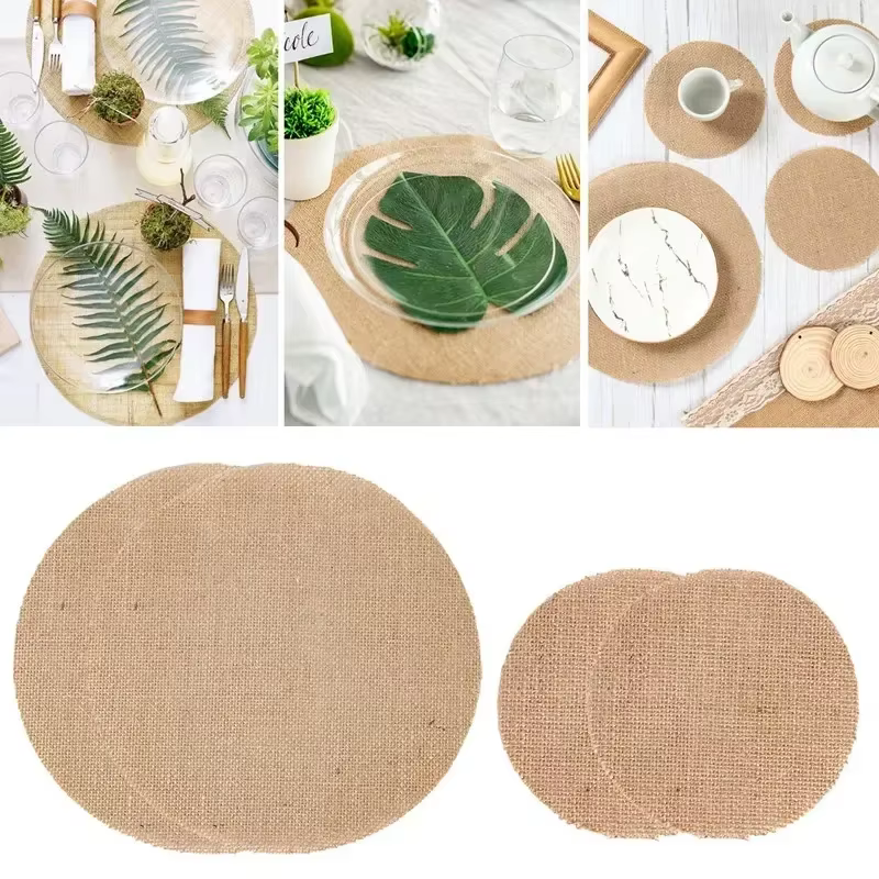 Napperon rond en toile de Jute et lin