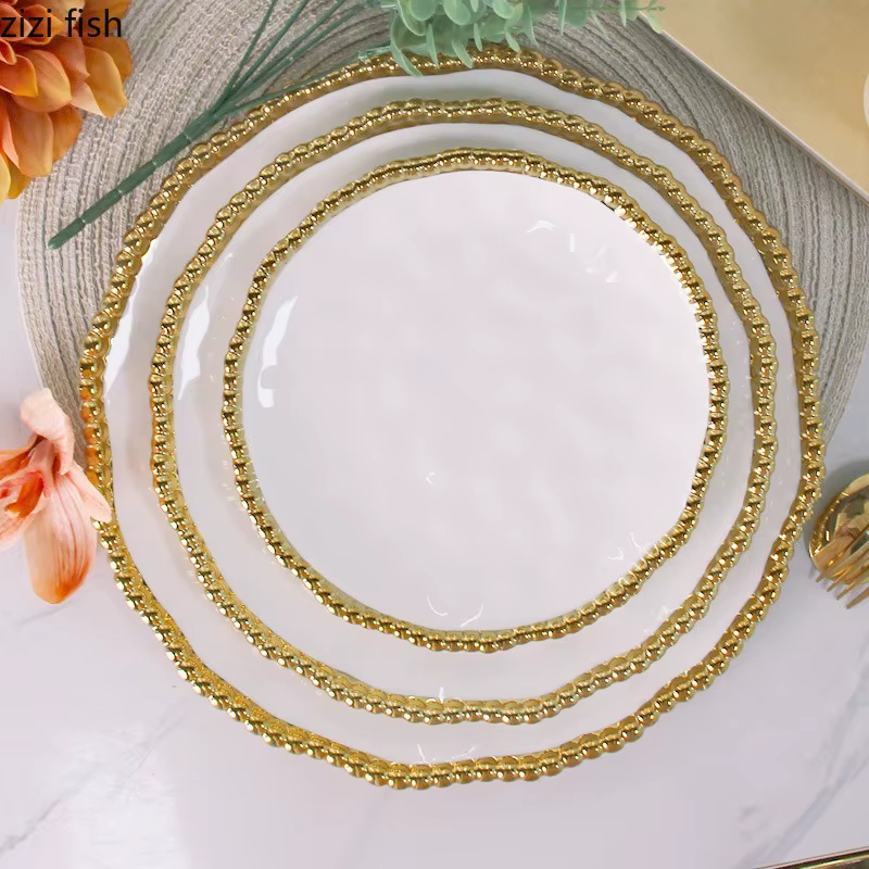 Assiette de table en céramique à pois nacrés