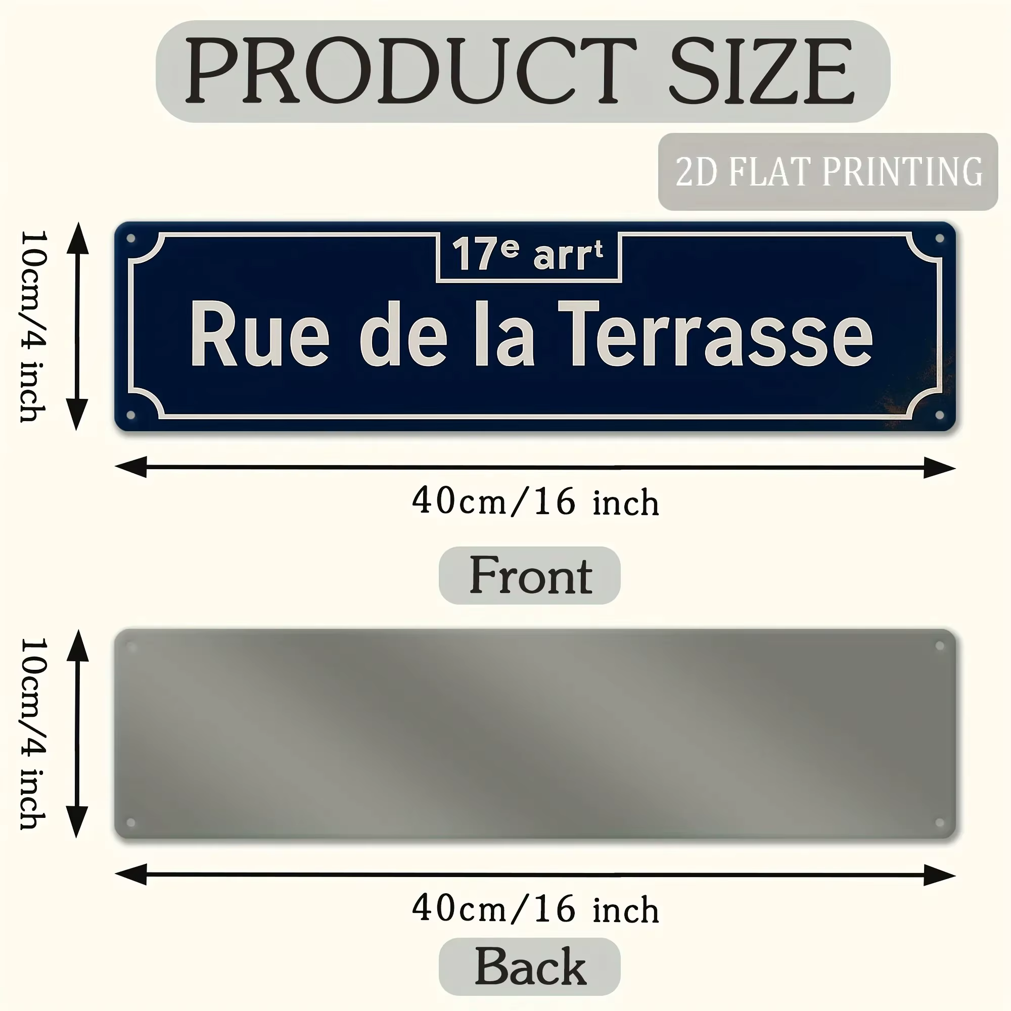 Plaque Métallique 2D Plate « Rue De La Terrasse » Style Français