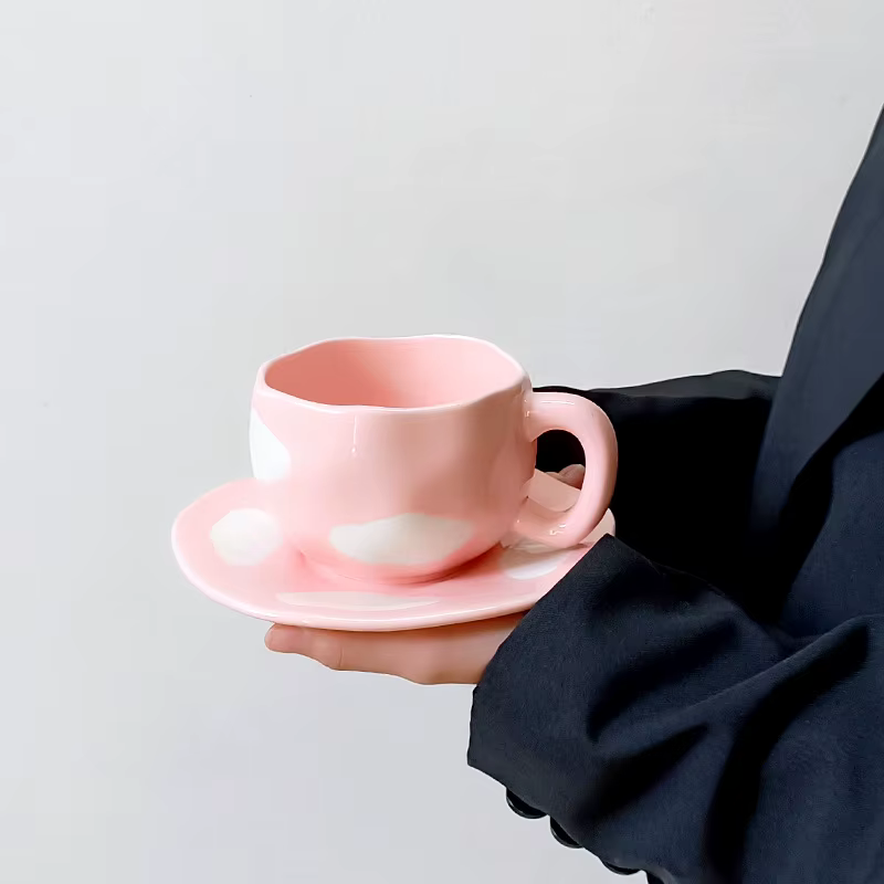 Style coréen mignon arc café tasse en céramique assiette ensemble créatif Vintage peint à la main ménage bureau lait petit déjeuner tasses d'eau nouveau