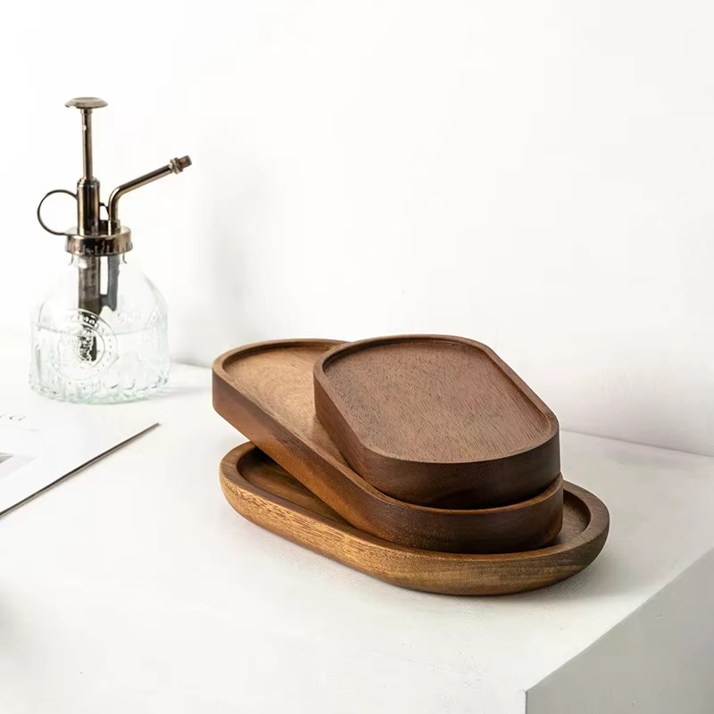 Assiette en bois japonaise, plateau ovale en hêtre, mini assiette en bois massif, petite assiette pour enfants, assiette entièrement en bois